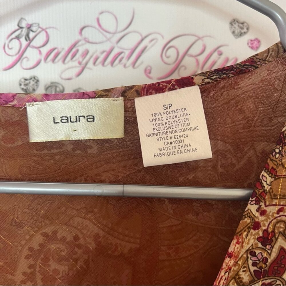 Laura long sleeve blouse shirt shiny gold Paisley V-Neck Blouse - Pink and Brown - Picture 6 of 6